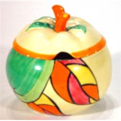 Clarice Cliff apple shaped jam pot and cove…