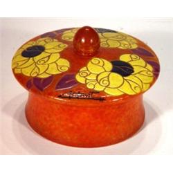 Circular Art Deco mottled orange glass pot …