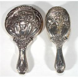 Art Nouveau silver backed hand mirror and m…