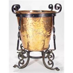 Copper Arts and Crafts log bucket and a wro…