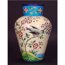Longwy pottery vase, hand enamelled with a …