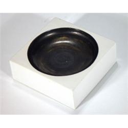 Square black and white glazed Troika ashtra…