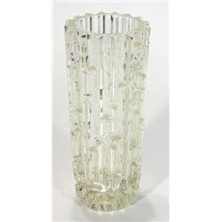 Clear Bagleys 1960s glass vase with abstrac…