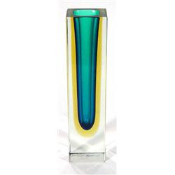 Square based Murano cut glass vase with tur…