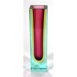 Square based Murano cut glass vase with pur…