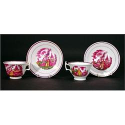 Two 19th century pink lustre cups and sauce…