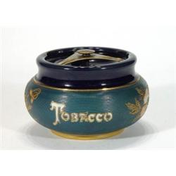 Stoneware tobacco jar with brass mounts han…