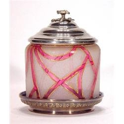 Frosted clear and pink glass biscuit barrel…