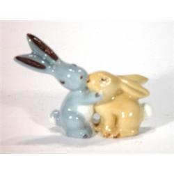 Hand painted porcelain kissing rabbit group…