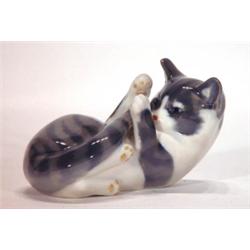 Hand painted Royal Copenhagen cat playing w…