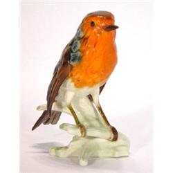 Hand painted Goebels robin on a branch, mar…