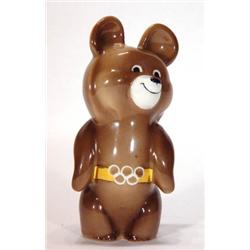 Hand painted USSR Olympic brown bear, red p…