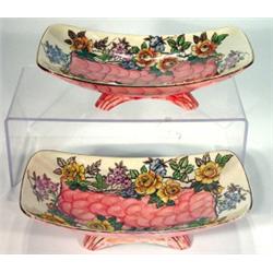 Pair of rectangular Maling pedestal dishes,…