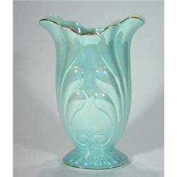 Large blue glazed Maling vase with fluted n…