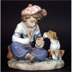 Hand painted Lladro boy with a puppy, print…