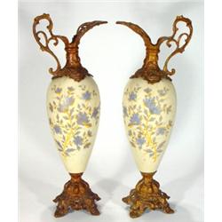 Pair of Victorian ewers, the glass bodies h…