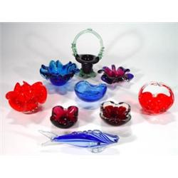 Nine pieces of assorted Art glass including…