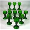 Image 1 : Eleven green glass goblets etched and gilde…