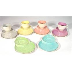 Four Maling cups and six cake plates, decor…