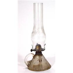 Falks cut glass oil lamp with flue…