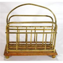 Brass and oak magazine rack, 36cm high…