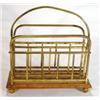 Image 1 : Brass and oak magazine rack, 36cm high…