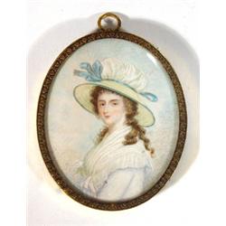 Oval miniature watercolour of a young maide…