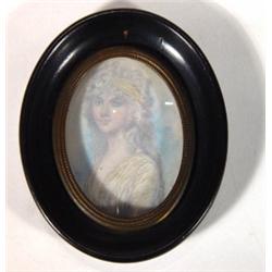 Oval miniature watercolour of a young girl …
