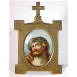 Metal framed hand painted porcelain plaque …