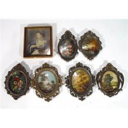 Six oval brass framed miniature oil paintin…