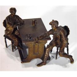 Bronze figure group of two seated gentlemen…