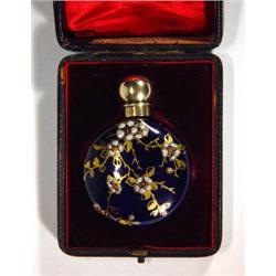 Cased cobalt blue glazed porcelain scent bo…