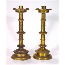 Pair of circular based Victorian brass chur…