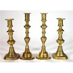 Two pairs of square based brass candlestick…
