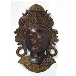 Bronze Indian Goddess wall mask, 28cm high…