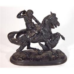 Bronze figure of a huntress on horseback sh…