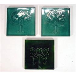 Two turquoise glazed Art Nouveau tiles with…
