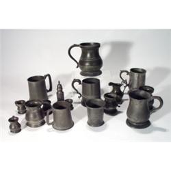 Selection of assorted pewter tankards, jugs…
