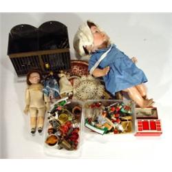 Tray of assorted toys including bisque head…