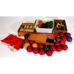 Box of assorted toys including boxed domino…