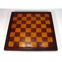 Mahogany and walnut chessboard, 53cm in len…
