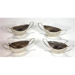Set of four twin handled silver salts with …