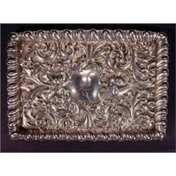 Rectangular silver tray, heavily embossed w…