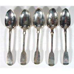Five Victorian silver basting spoons, Londo…