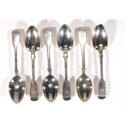 Six Victorian silver dessert spoons, London…