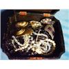 Image 1 : Lacquer box full of assorted costume jewell…