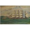 Image 1 : Oil on canvas of a schooner in full sail, 7…
