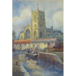 E.M. Naylor, watercolour of barges on a riv…