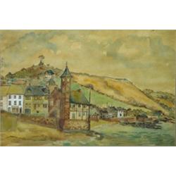 Watercolour of a Continental hillside and t…