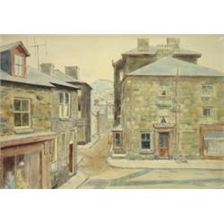 Framed watercolour of a street scene with p…